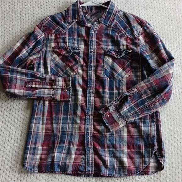 90s Mossimo plaid striped long-sleeve button-up 90s shirt. Size -Medium - Picture 3 of 14